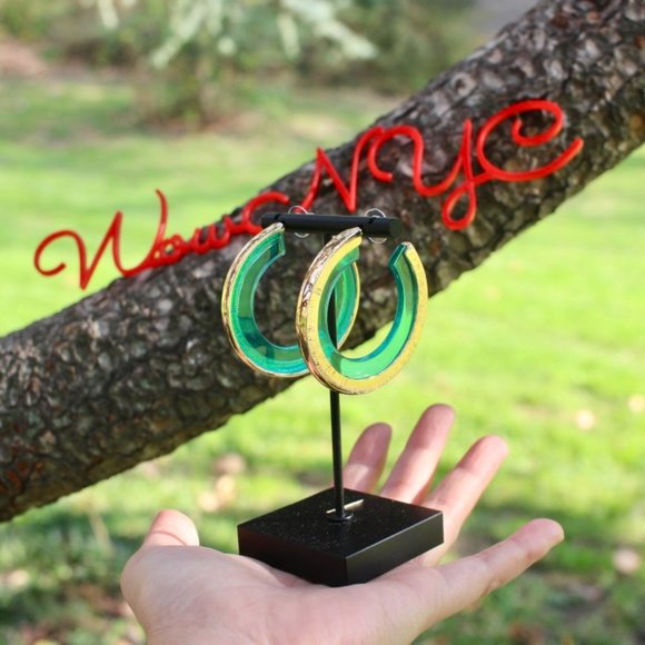 ANTHRO x BaubleBar Neon Gold Clear Hoops Earrings - Picture 4 of 11